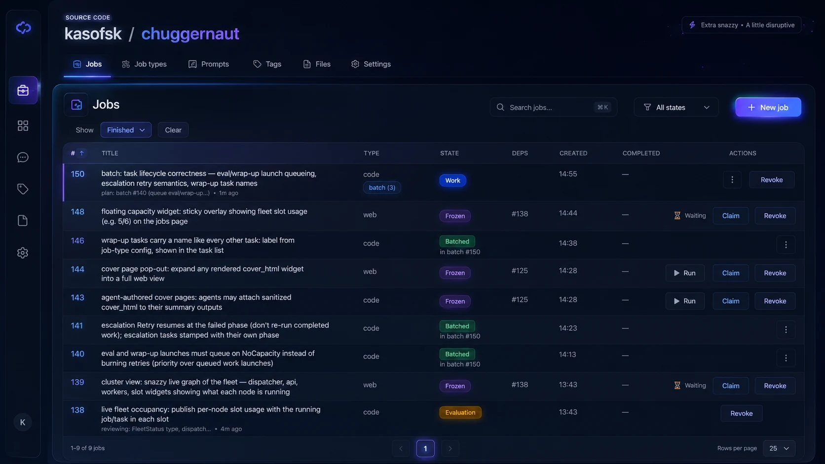 Chuggernaut jobs interface concept: Extra snazzy, A little disruptive