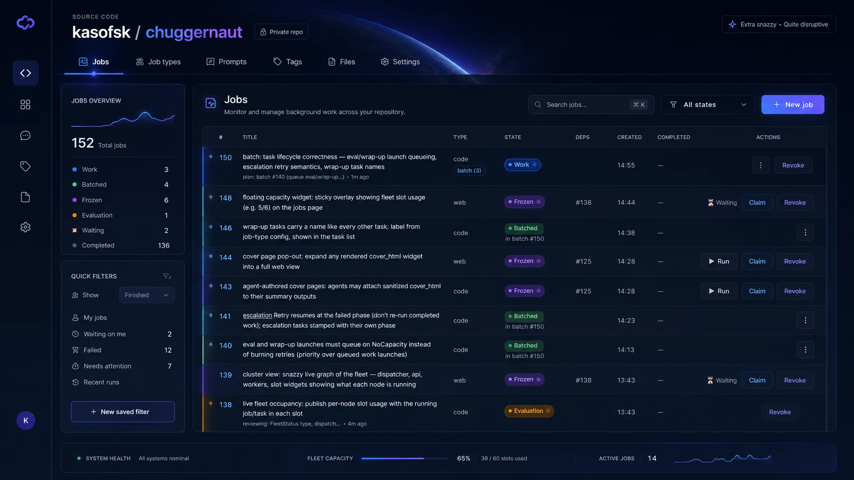 Chuggernaut jobs interface concept: Extra snazzy, Quite disruptive
