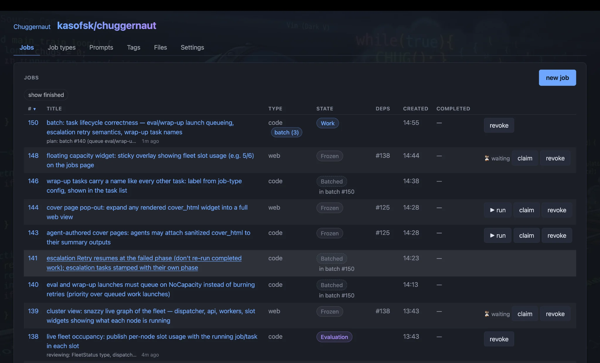 Original Chuggernaut jobs interface reference