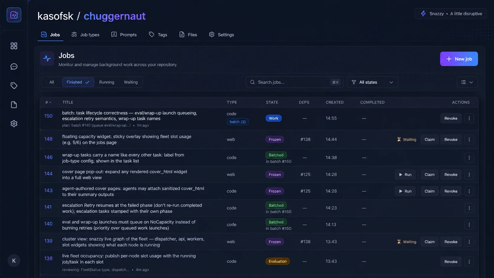 Chuggernaut jobs interface concept: Snazzy, A little disruptive