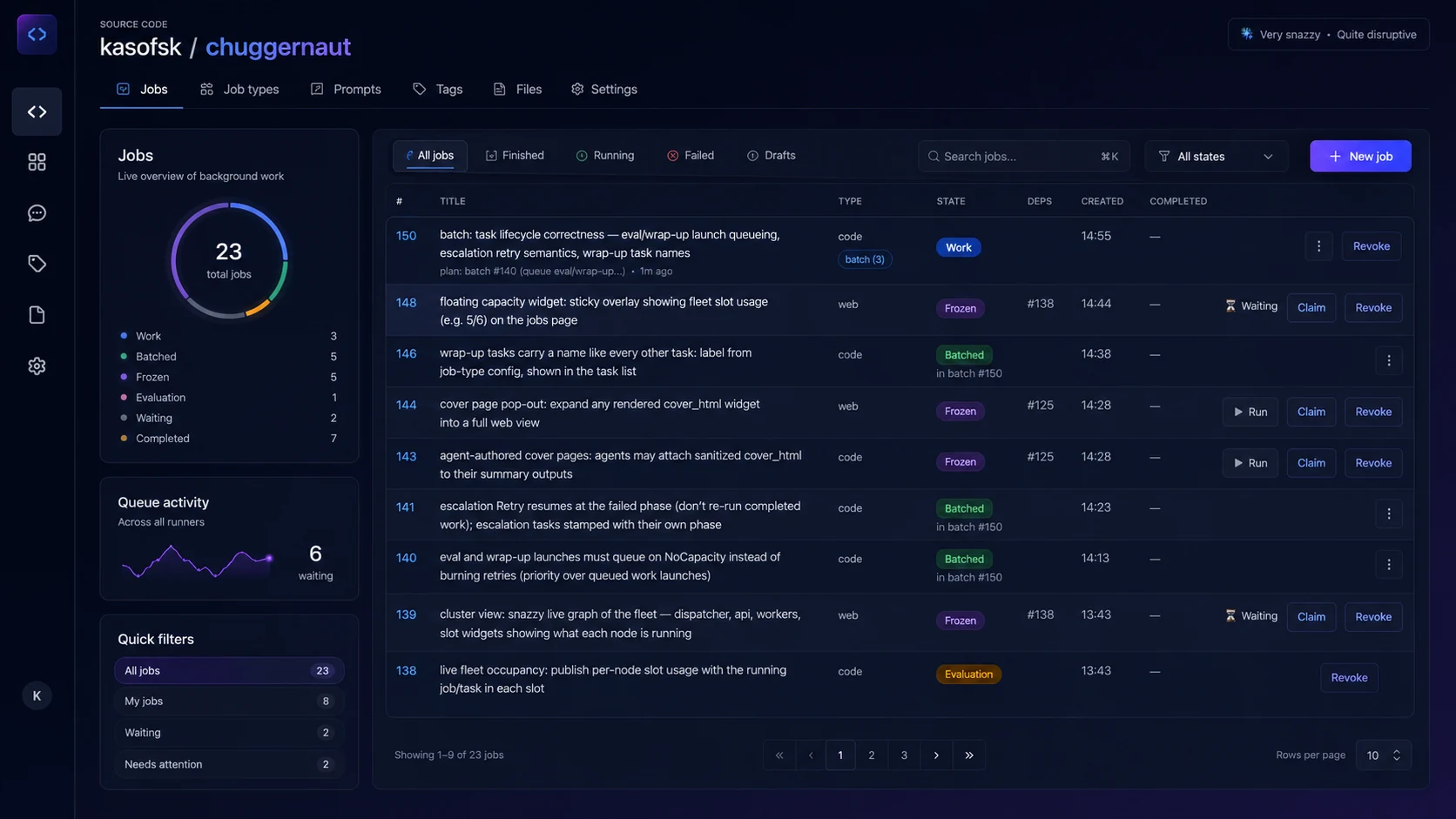 Chuggernaut jobs interface concept: Very snazzy, Quite disruptive